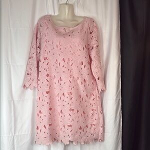 Pink Sheath Dress with 3/4 Sleeves and Scoop Neck for Wedding Guests